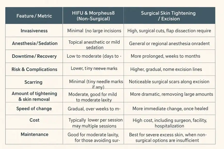 Table showing benefits of Lipo Freeze 2 U Whitstable treatments for skin tightening following weight loss injections.
